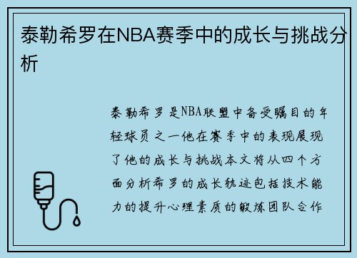 泰勒希罗在NBA赛季中的成长与挑战分析